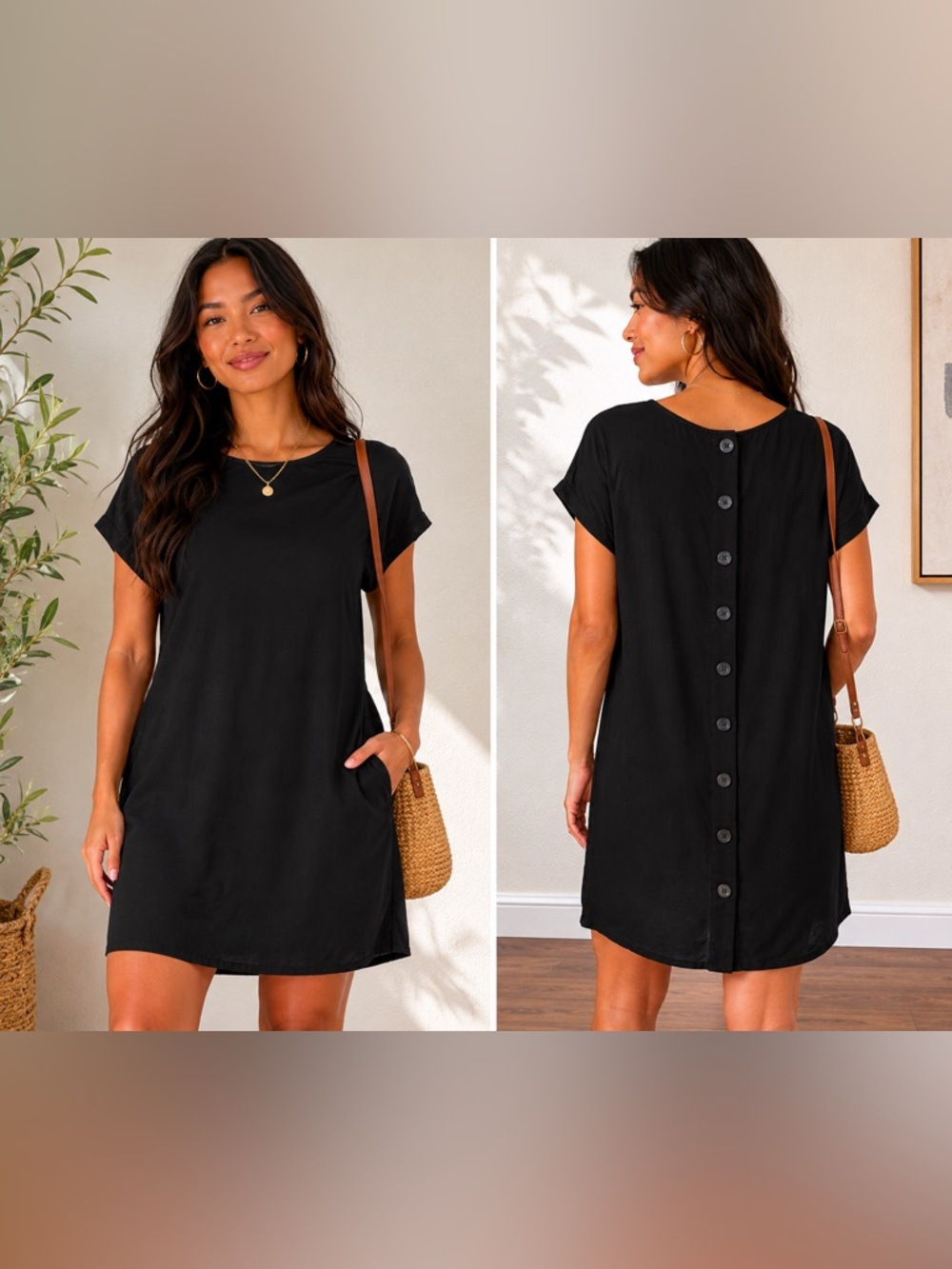 Madewell Black Button Back Shift Dress XS Ecovero Viscose Short Sleeve